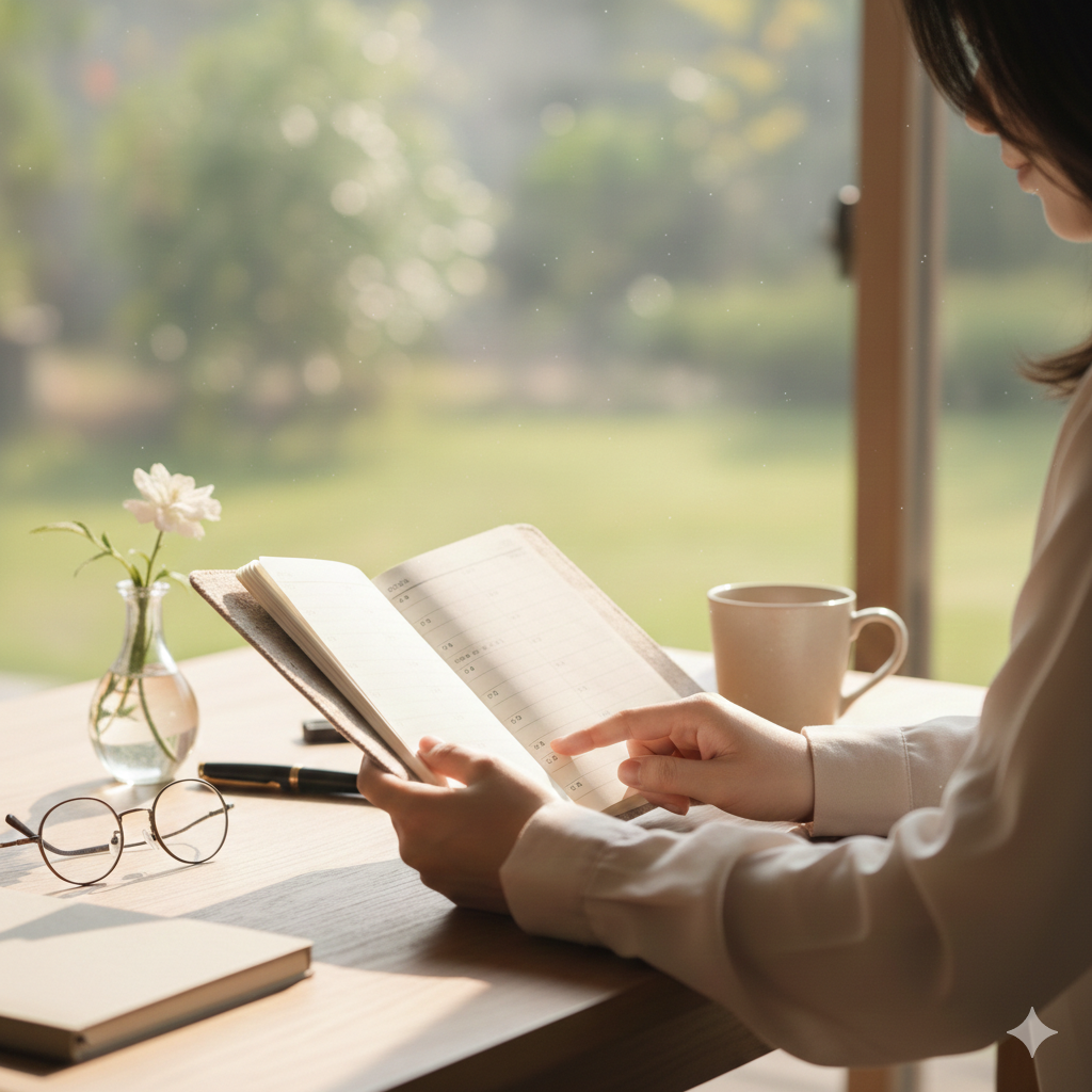 机で本を読む女性